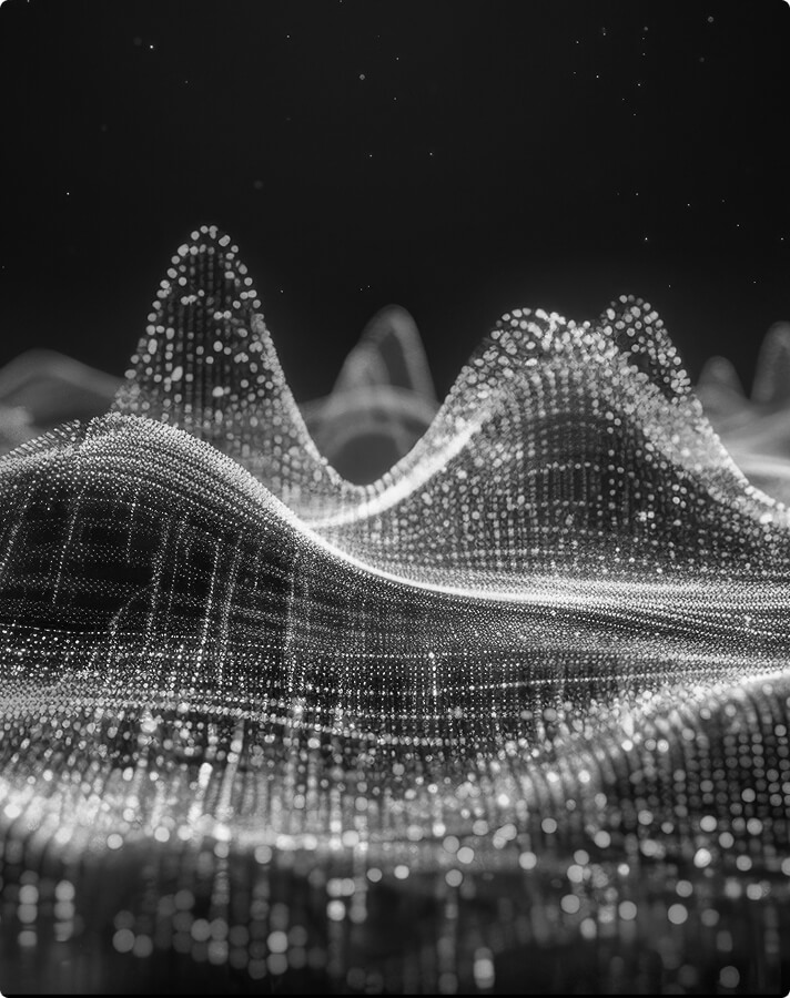 Three-dimensional data landscape with wave patterns illustrating advanced analytics and AI-driven business insights