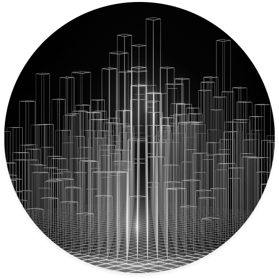 Three-dimensional data architecture visualization showing scalable enterprise AI infrastructure and business intelligence
